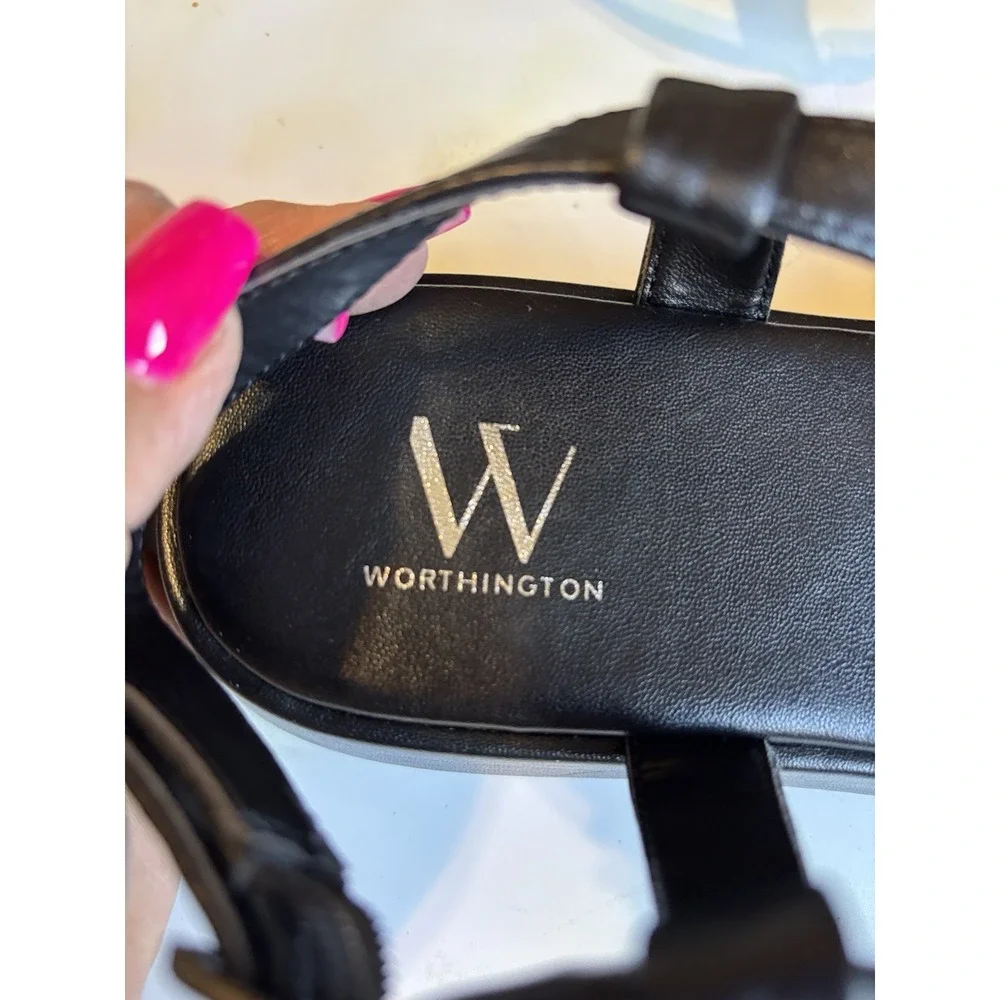 Worthington Black‎ Braided Strap Open Toe Sandle Buckle 1.5